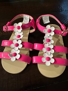 Janie and Jack Hot Pink and White Floral Strap Sandals